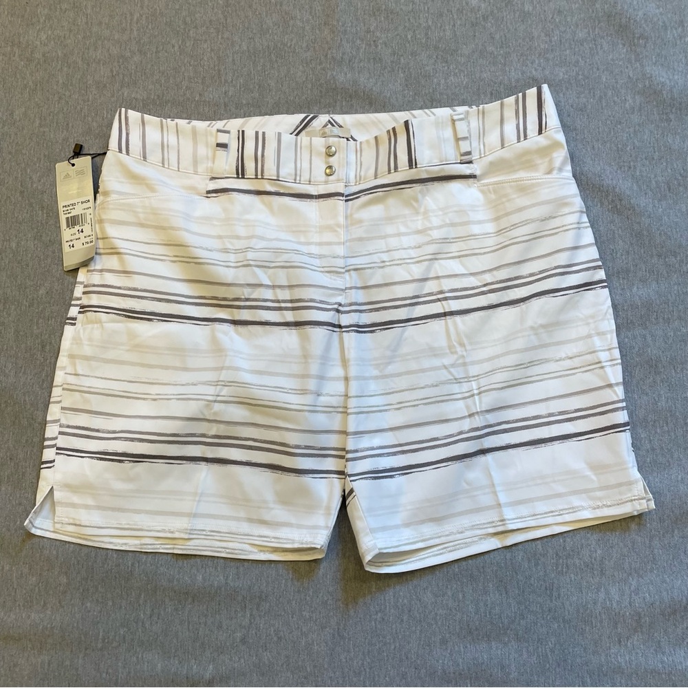 NWT Adidas printed 7” shorts, size 14, white and gray